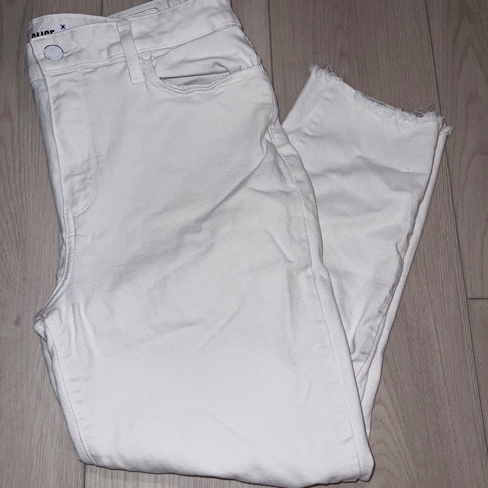 Paige Hoxton Crop White Distressed Jeans Size 31 (size 12) - Picture 2 of 5